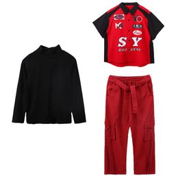 Kids Street Dance Costume Hip Hop Clothing Loose Red Sweatshirt Pants Boys Girls Jazz Concert Kpop Stage Outfit Rave Wear BL9852