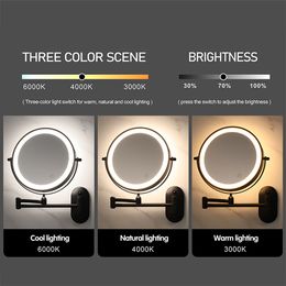 8 Inch Black Wall Mounted Bathroom Mirror 10x Magnifying Makeup Mirror Adjustable Dimming Vanity Cosmetic Mirrors with Light