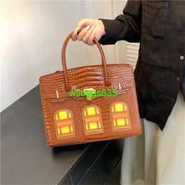 House Platinum Bags Bk Leather Handbags European and American Fashion New Small House Leather Platinum Bag Womens Handbag Crocodile Contr have logo HBAI