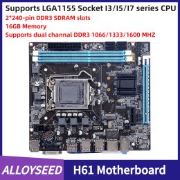 Motherboards PC Main Board H61 16GB MicroATX Desktops MainBoard LGA1155 Socket I3/I5/I7 CPU Support 2 X DDR3 Realtek 10/100 Mbps LAN Onboard