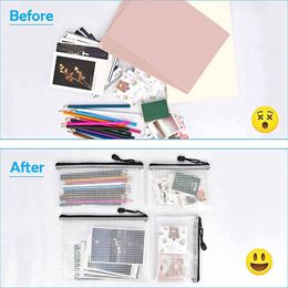 12Piece Plastic Mesh Zipper Bag Multifunctional Waterproof Folder Office Supplies,Multiple Sizes File Organiser