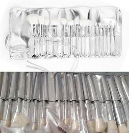 Kylie Jenner Makeup 16pcsSet Silver Colour Metal Tube Soft Hair Brushes Cosmetics Beauty Tools Toiletry Kit with Bag4186380