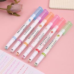 6Pcs Curve Pen Cute Pattern Writing Fluently Bright Color Roller Design Mark Roller Tip Curve Highlighter Liner Office Supplies