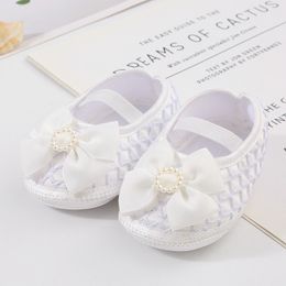 Tregren 0-12M Newborn Baby Girls Baptism Shoes and Headband Set Bowknot Woven Mary Jane Flats First Walkers Crib Shoes