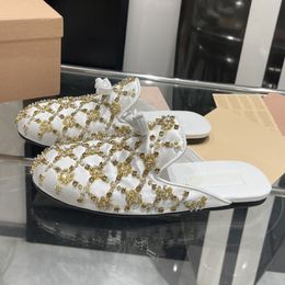 Ballet Flats Designer Slipper Round Toe Rhinestone Pearl Bowtie Dress Shoes Women's Casual Shoes Crystal Loafers Flat Shoes Mesh Mary Jane Shoes Top Quality With Box