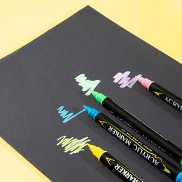12/60 Colours Acrylic Paint Marker Extra Fine/Brush Tip Dual Head Marker Pen Calligraphy Graffiti Manga Drawing School Stationery