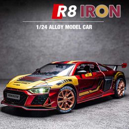 Electric/RC Car 1/24 Track Edition Sports Car Alloy Acousto-Optic Model Doors Open Collectibles Boy Best Gift Furniture For Display Audi R8 240411