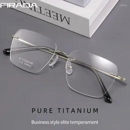 Sunglasses Frames FIRADA Fashion Comfortable Eyeglasses Retro Pure Titanium Square Rimless Eyewear Luxury Prescription Glasses Frame For Men