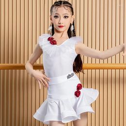 Stage Wear White Latin Dance Dress For Girls Summer Cha Rumba Samba Ballroom Clothes Kids Practice Perofrmance Clothing DNV20127