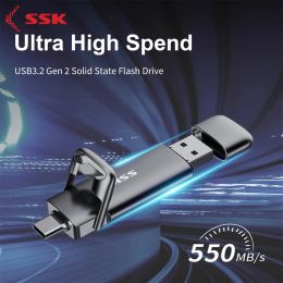 Hubs SSK 550MB/s Flash Drive OTG Type C Thumb Drive USB3.2 Gen2 Solid State Flashdrive Android Macbook Flashdrive 2TB 1TB Pendrive