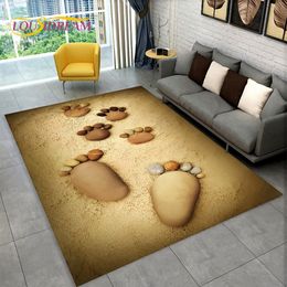 3D Stone Footprint Beach Pebbles Area Rug,Carpet Rug for Home Living Room Bedroom Sofa Doormat Kitchen Decor Non-slip Floor Mat