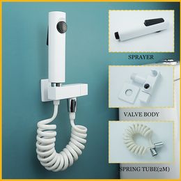 Wall Mounted ABS Hand-held Bidet Spray Shower Faucet Single Cold Brass Valve Toilet With Hose Accessories Set