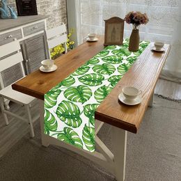 Summer Tropical Palm Leaves Linen Table Runners Holiday Party Decorations Washable Tropical Table Runner for Kitchen Table Decor