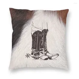 Pillow Western Cowgirl Cowboy Boots Cowhide Throw Cover Decoration Animal Cow Texture 40x40cm Pillowcover For Sofa