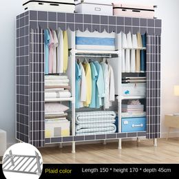 1.5m Wardrobe Cloth Closet Furniture For Home Bedroom Simple Assembly Cabinet Steel Pipe Reinforced Storage Rack Wardrobe