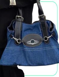 Designer women039s Bags American Vw tide brand shoulder bag classic Saturn print handbag fashion punk style denim messenge9886037