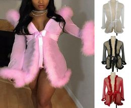 Faux Fur Wedding Robes Gown For Women Sexy Illusion Custom Long Sleeve Lingerie Bridal Sleepwear Nightgown Bathrobes3805926