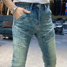 Men's Jeans High Street Vintage Blue For Men Fashion Vaqueros Hombre Simple Slim Fit Elastic Pants Bootcut Motorcycle Pant