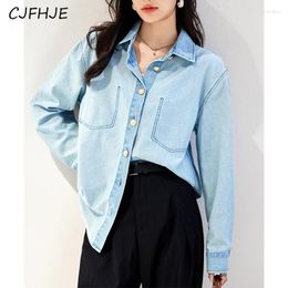 Women's Blouses CJFHJE Korean Version Fashion Lapel Denim Shirt Spring Retro Versatile Loose Fitting Women Casual Solid Colour Top