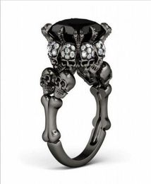 Brand Punk Jewellery Skull 10KT Black Gold Filled Demon Princess 5CT Black Sapphire Cocktail Wedding Bands Ring for Women Men61410837918740