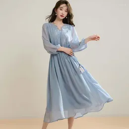 Party Dresses 2024 Chiffon Embroidered Summer Dress Women's Leisure Loose Vacation Mid Length For Women