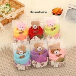 Towel 30 Sets Bear Towels 30x30cm Mini Cup Cake Box Pack Microfiber Fabric Hand Face Washing Party Wedding Gifts