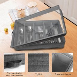 Storage Bottles L Flatware Case With PVC Lid 5 Compartment Foldable Utensil Box Silverware Chest Portable Cutlery