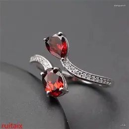 Cluster Rings KJJEAXCMY Fine Jewelry 925 Silver Inlaid Natural Crystal Gem Garnet Women's Round Cut Ring Female.