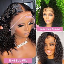 Brazilian Short Bob Lace Front Curly Human Hair Wigs PrePluck Baby Hair Deep Wave Frontal Wig For Women Water Wave Lace Wig