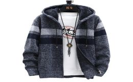 5 Colors Mens Sweaters Winter Cardigan Sweater Coats Thick Hooded Men Striped Clothes Plus Velvet9013275