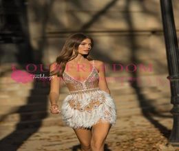 2019 Sexy Spaghetti Straps Short Cocktail Dresses Feather Rhinestons For Party Prom Dresses Custom Made 5146292