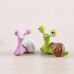 Decorative Figurines 2pcs Big Eyes Snail Figures Lover Green Pink Mini Fairy Garden Animals Statue Jardin Miniature Moss Ornaments