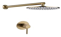 Brass Rainfall Shower Set Brush Gold or Black Wall Mounted Bathroom Shower Head and Cold Mixing Shower Tap 160284369206