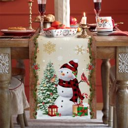 Christmas Nowman Snowflake Robin Linen Table Runners Wedding Party Decorations Reusable Dining Table Runners Navidad Decoration