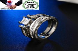 OMHXZJ Whole Personality Fashion OL Woman Girl Party Wedding Gift Luxury Zircon 925 Sterling Silver Ring Set RN1388270383