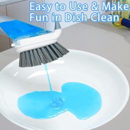 Kitchen Dish Washer Long Handle Dish Clean Brush Scrubber Brush with Liquid Soap Dispenser Sponge Pot Wash Wipe Cleaning Tools