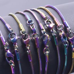 1.5mm Square Snake Chains, Rainbow Colorful Stainless Steel Necklaces, Smooth Lobster Clasps Chain fit for Pendant Charms DIY Jewelry LL