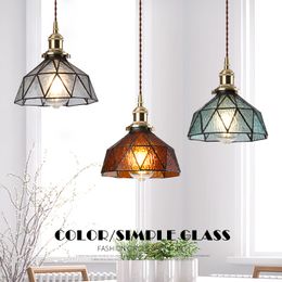 Retro E27 glass chandelier bar restaurant bedside lamp brass head bohemian creative cafe living room hotel lamp with light bulb