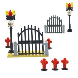 MOC City Street House Accessories Building Blocks 2400 Door Animal Fence Gate Fire Hydrant LED Light Model Leduo Bricks