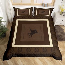 Luxury Plaid Geometric Horse Print Bedding Set Modern Concise Duvet Cover with Pillowcases Queen King Size Bedroom Decor for Kid