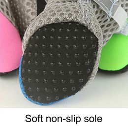 4Pcs Dog Shoes Anti-slip Spring Summer Dog Boots Paw Protector Reflective Straps Dog Chihuahua Teddy Breathable Net Shoes