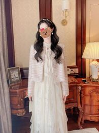 Casual Dresses Temperament Commuting Pear Shaped Body Gentle Wearing French Style Small Fragrant White Chiffon Dress Two-piece Set For