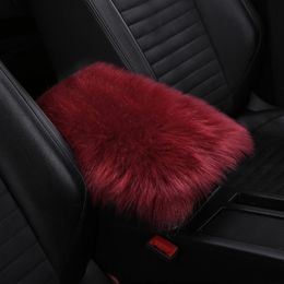 Furry Armrests Cover Car Sheepskin Wool Fur Soft Fluffy Auto Centre Console Cover Universal for SUV Truck Interior Mat