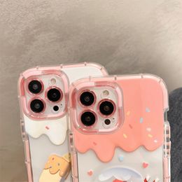 Cute Luminous Pink Ice Cream Phone Case For iPhone 13 12 11 14 15 Pro Max XR X XS Cover TPU Soft Shockproof Back Cases