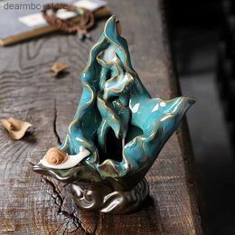 Arts and Crafts Creative Snail Desin Backflow Incense Burner Lotus Leaf Home Decor Ceramic Censer Purple Clay Handicrafts Use In Home Teahouse L49