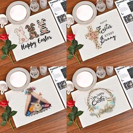 Table Mats 1PC Happy Easter Egg Linen Placemat Dinning Kitchen Insulation Cup Mat Anti Scalding Western Meal