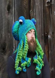 Berets Octopus Beard Hand Weave Knit Wool Hats Men Christmas Cosplay Party Funny Tricky Headgear Winter Warm Couples Beanies Cap5092655