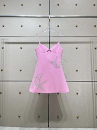 Casual Dresses Pink Halter Long Sexy Elegant Party Banquet Premium Sense Rhinestones A-Line Women's Dress 2024 Summer