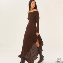 Casual Dresses Women's Off-Shoulder Long Sleeve Close-Fitting Ruffles Dress Women Ruffled Sexy