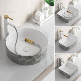 Nordic Ceramic Bathroom Sinks Square Countertop Basin Light Luxury Washbasin Basin Creative Art Basin Home Balcony Single Basin